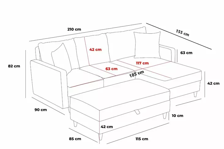 Hörnsoffa Atelier del Sofa Eva Antracit Polyester 210x195x82 cm - Soffor - 8683743274406 - 1
