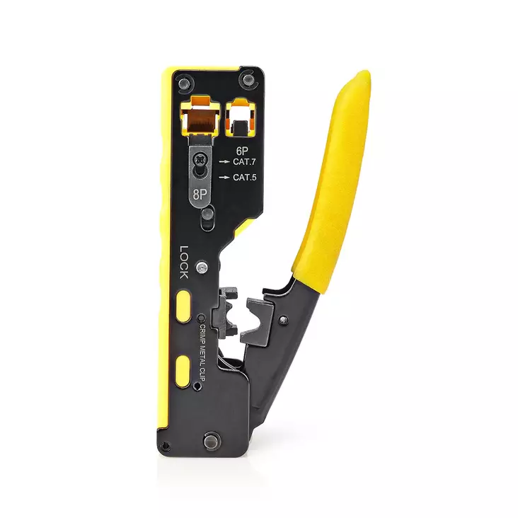 Crimp pliers | CAT5 / CAT5e / CAT6 / CAT6a / CAT7 / RJ12 / RJ45 | Skärande / Stripp / Tång | Gummi / Stål | Gul / Svart - Kabelverktyg - 5412810336616 - 1