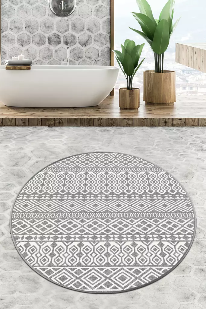 Badrumsmatta Mijölnir Flerfärgad 100% Polyester Antibakteriell Halkfri Maskintvättbar Rund 120 cm - Badrumsmattor och våtrumsmattor - 8683342205016 - 1