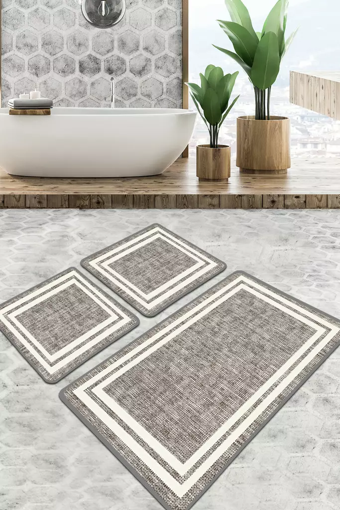 Badrumsmatta Set Mijölnir Flerfärgad 100% Polyester Antibakteriell Halkfri Maskintvättbar 50x60 cm & 60x100 cm - Badrumsmattor och våtrumsmattor - 8683342206426 - 1