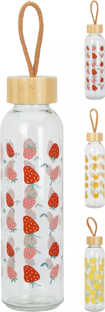 Glasflaska 500ml med bambukork och fruktmotiv - Hushållsprodukter - 8721037372046 - 1