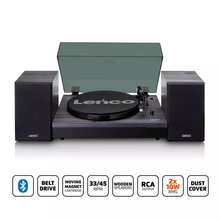 Skivspelare med Bluetooth® och två externa högtalare Svart - Skivspelare och nålar - 8711902040996 - 1