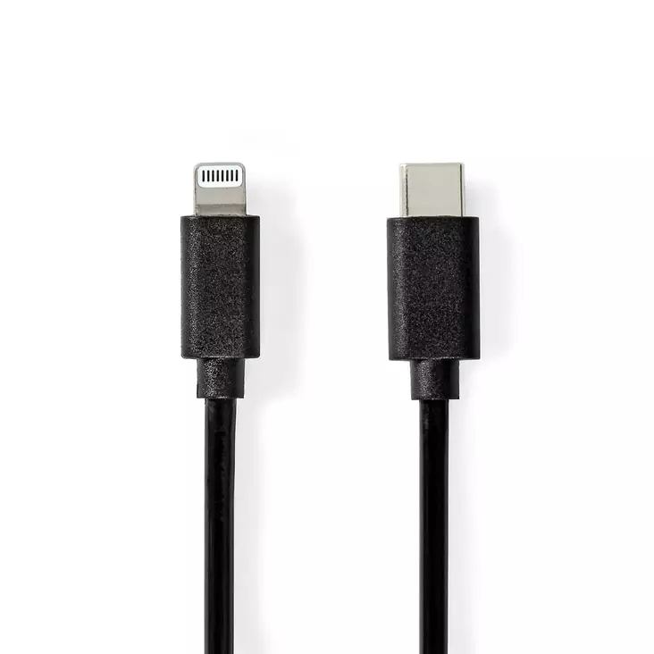 Lightning Kabel | USB 2.0 | Apple Lightning, 8-stifts | USB-C Hane | 480 Mbps | Nickelplaterad | 1.00 m | Rund | PVC | Svart | Label - Nedis produkter - 5412810421046 - 1