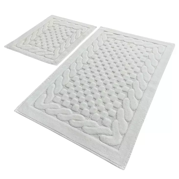 Badrumsmatta Set Lessentiel Ecru 100% Bomull Antibakteriell Halkfri 50x60 cm & 60x100 cm - Badrumsmattor och våtrumsmattor - 8681875010336 - 1