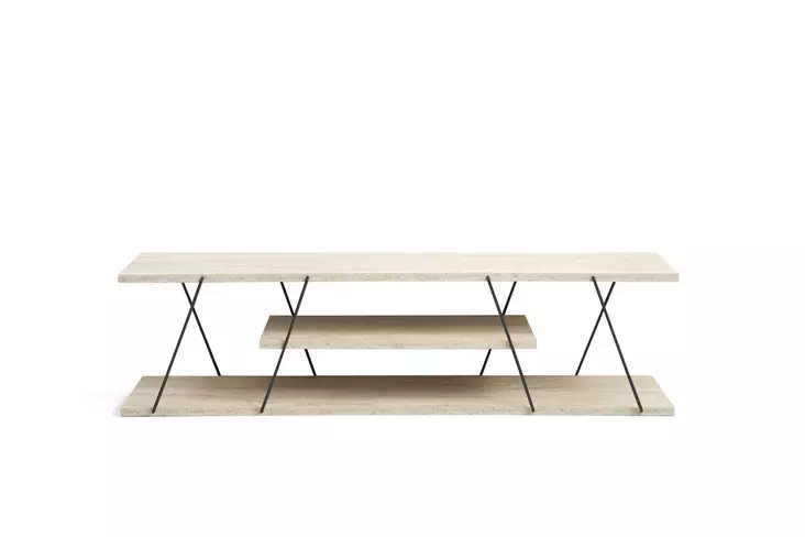 TV-bänk Hanah Home Canaz Travertin Svart Spånskiva Metall 120x33x30 cm - TV-bänkar - 8684283111176 - 1