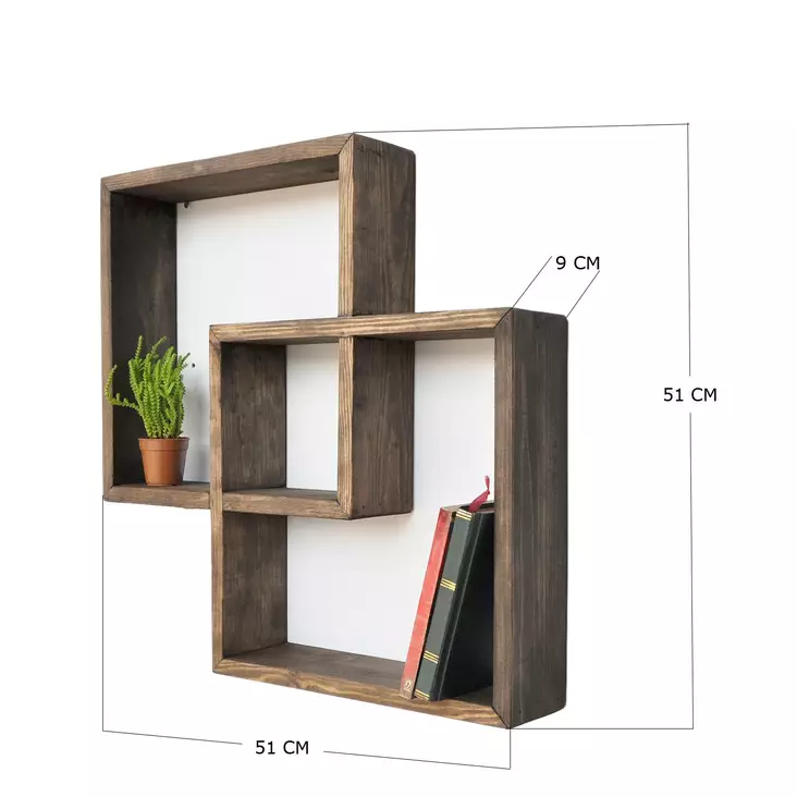 Vägghylla Hanah Home Raf045 Valnöt Massiv Gran 51x51x9 cm - Vägghyllor - 8681875050516 - 1