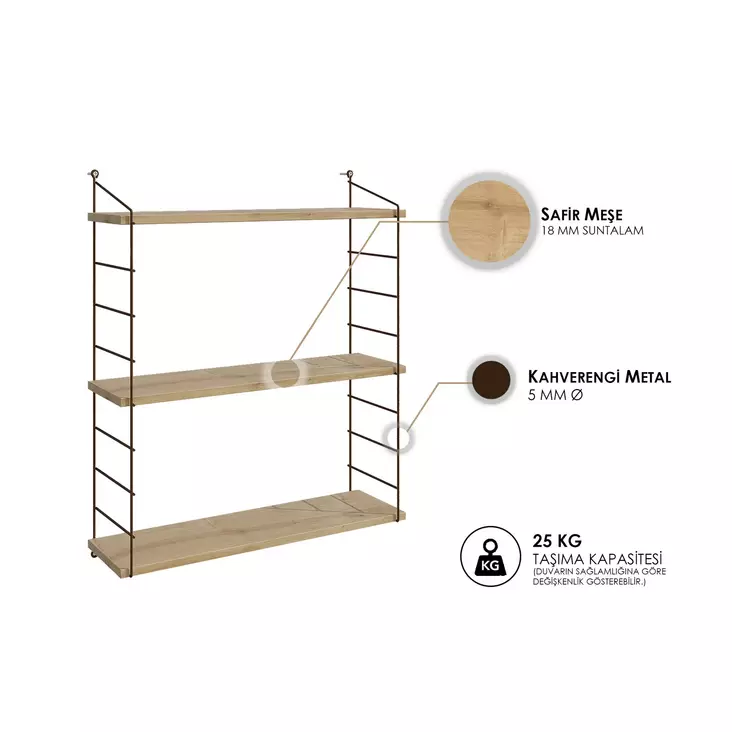 Vägghylla Hanah Home Armoni 3'lü Ek Spånskiva 72x85x20 cm - Vägghyllor - 8681181788936 - 1