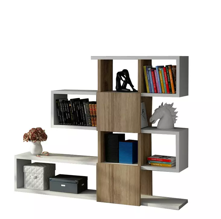 Bokhylla Hanah Home Karlin Vit Valnöt Spånskiva 120x109x19,5 cm - Bokhyllor - 8681181613306 - 1