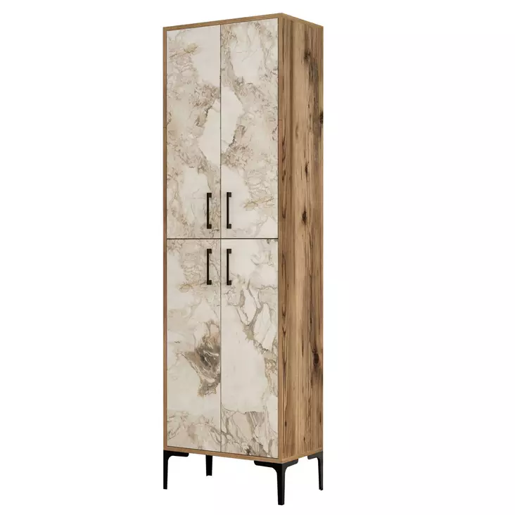 Förvaringsskåp Hanah Home Berlin A Valnöt Vit Marmormönster Spånskiva 60x200x35 cm - Skåp och byråer - 8683342170116 - 1