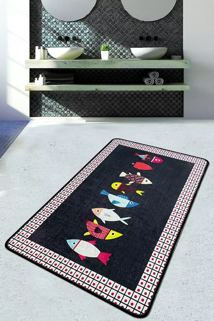 Badrumsmatta Mijölnir Flerfärgad 100% Polyester Antibakteriell Halkfri Maskintvättbar 80x100 cm - Badrumsmattor och våtrumsmattor - 8683342286756 - 1