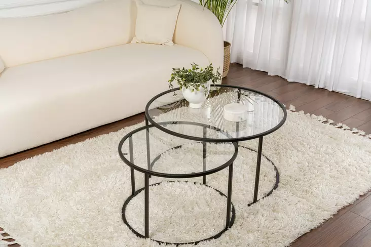 Soffbord Hanah Home Coffee Table Set Svart Härdat Glas 80x43x80 cm 60x39x60 cm - Soffbord - 8683742475156 - 1