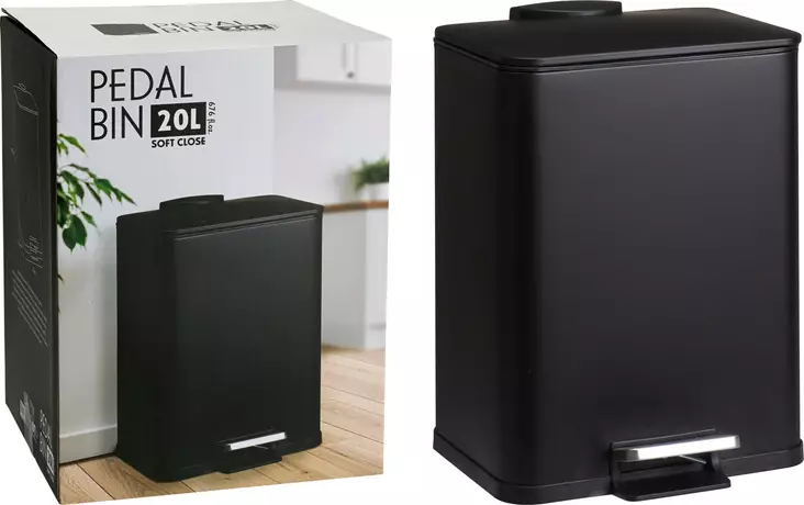 Svart pedalhink 20 liter med soft close - Soptunnor - 8721037796606 - 1