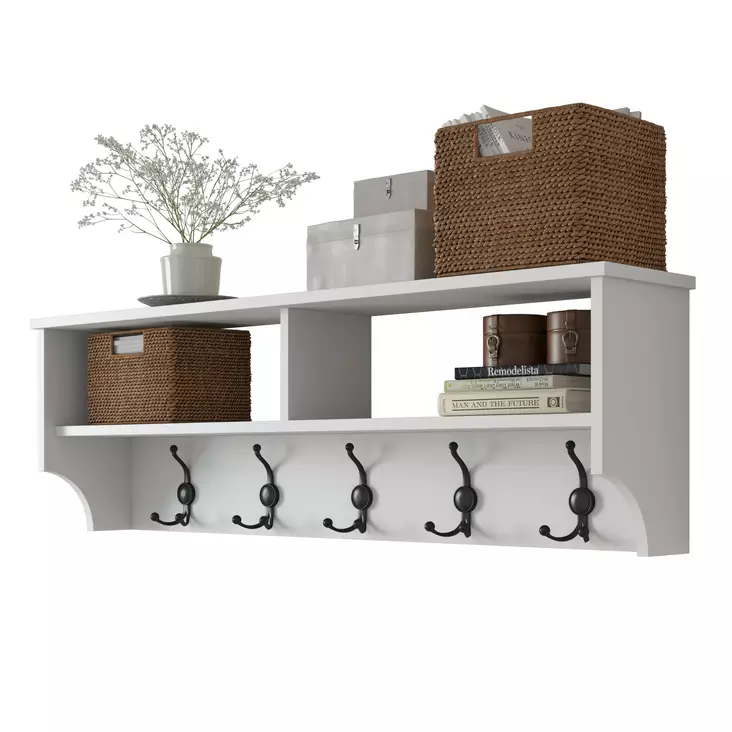 Klädhängare, vit, 120 cm x 37,2 cm x 22,2 cm, hållbar, rymlig, stilren - Hylla och klädhängare - 8683342593526 - 1