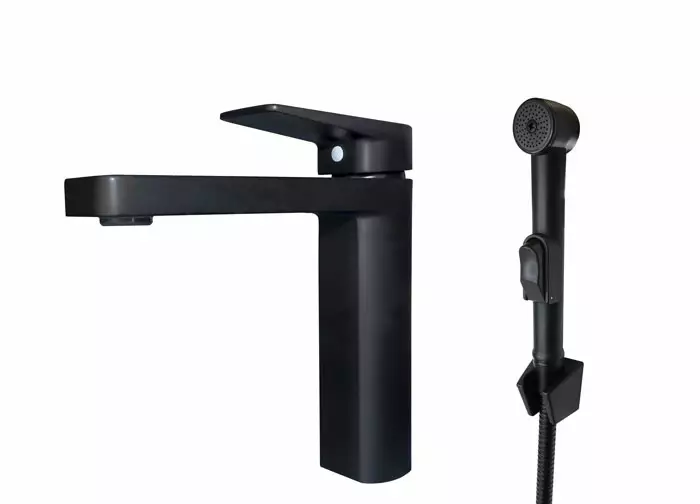 Tvättställsblandare med handdusch RUOKO mattsvart - Badrumskranar och duschar - 0283080137396 - 1