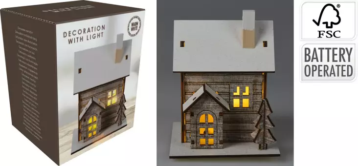 Puinen talo 11 cm LED - Ljussmycken och ljusfigurer - 8721037129046 - 1