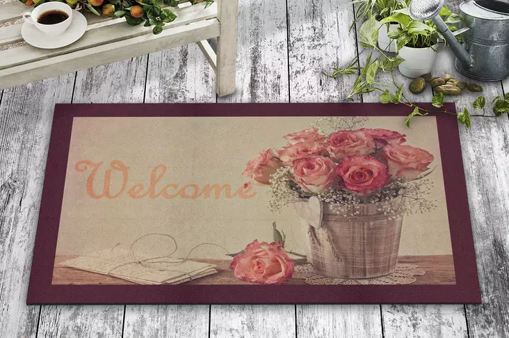 Pvc Dörrmatta Aberto Design Pink Flerfärgad Nonwoven Filt Pvc 45x70 cm - Dörrmattor och skrapmattor - 8681875446326 - 1