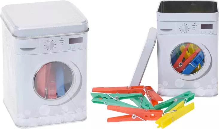 Tvättklämmor i metallbox 24 st - Torkställningar och tvättkorgar - 8719202576016 - 1