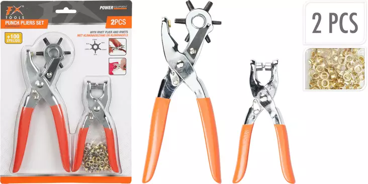 Håltång och öljetttång set med 100 öljetter 2,5–5 mm - Tänger och avbitare - 8720573434706 - 1