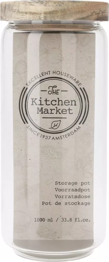 Förvaringsburkar 1000ml borosilikatglas med akaciaträlock - Hushållsprodukter - 8720573185226 - 1