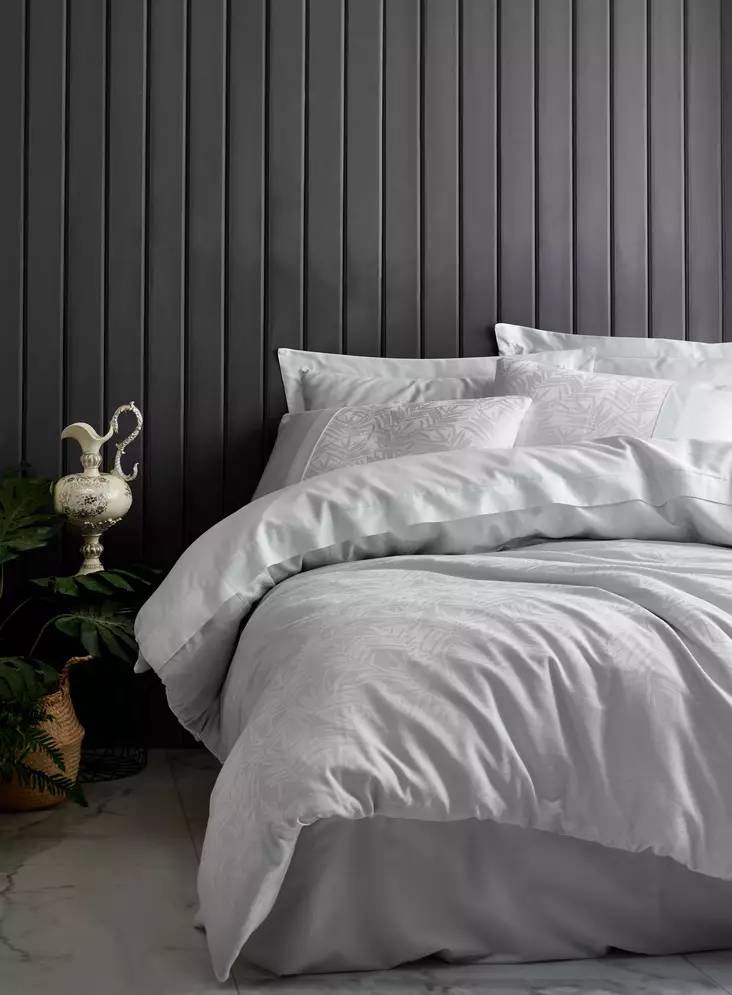 Påslakanset Dubbel L'essentiel Leaf Isblå Bomull Satin 200x220 cm 240x260 cm 50x70 cm - Lakan och örngott - 8682870695016 - 1