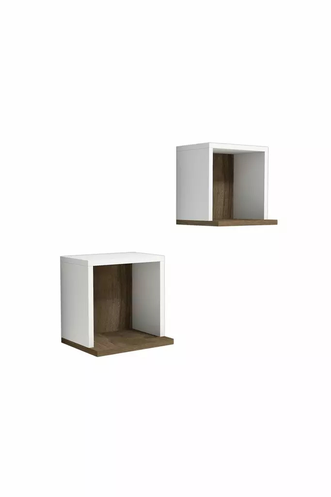 Vägghylla Hanah Home Sevima Vit Valnöt Spånskiva 30x30x25 cm - Vägghyllor - 8681875458596 - 1