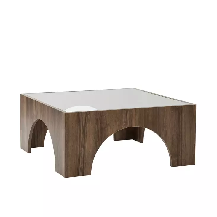 Soffbord Hanah Home Seine Transparent Valnöt Härdat Glas Spånskiva 80x35x80 cm - Soffbord - 8684282403036 - 1