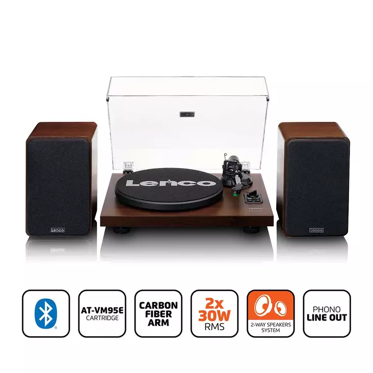 Turntable with built-in amplifier, Bluetooth® and 2x30W speakers Walnut - Skivspelare och nålar - 8711902087656 - 1