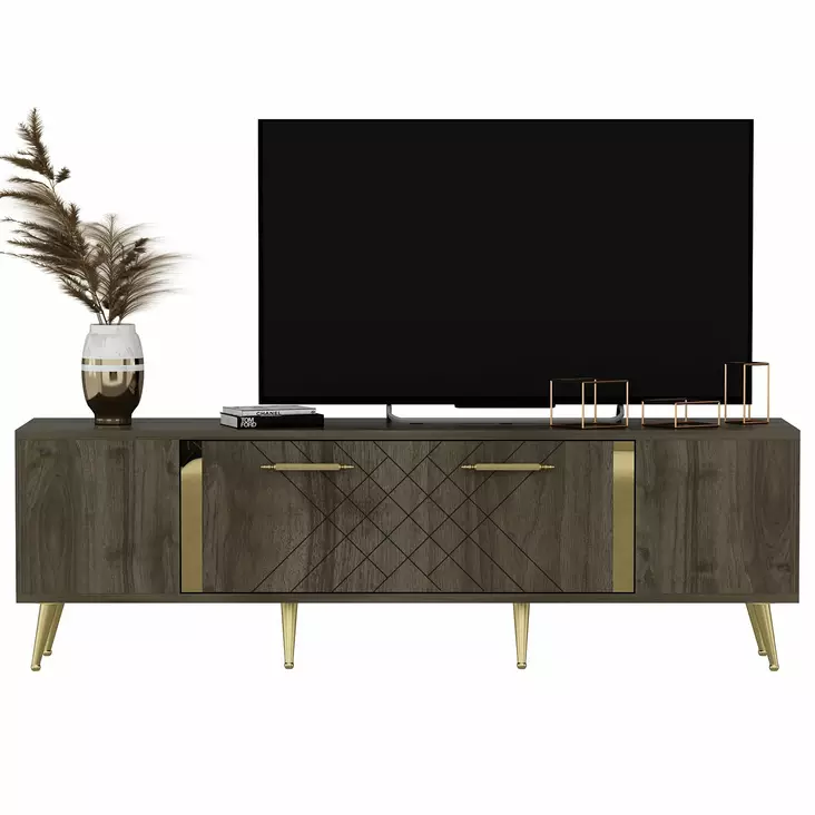 TV-bänk Hanah Home Detas Valnöt Guld Spånskiva 150x48,2x35 cm - TV-bänkar - 8683743397846 - 1