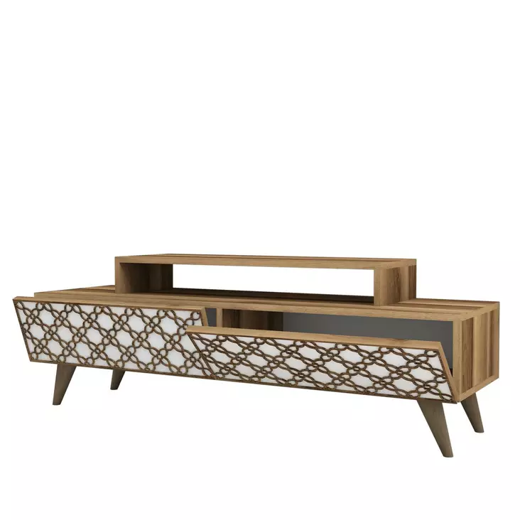 TV-bänk Hanah Home City Valnöt Vit Spånskiva 140x48,8x41,8 cm - TV-bänkar - 8681875184426 - 1