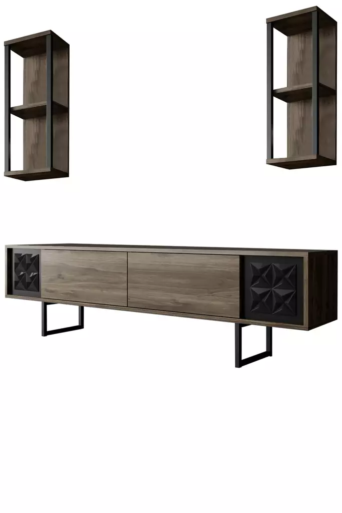 TV-bänk Hanah Home Black Line Valnöt Svart Spånskiva 180x30x48 cm - TV-bänkar - 8683742126126 - 1