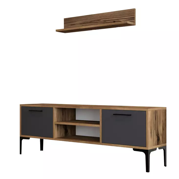TV-bänk Hanah Home Riga Valnöt Antracit Spånskiva 140x48x30 cm - TV-bänkar - 8683742130536 - 1