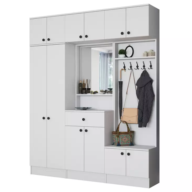 Hallmöbel Hanah Home EA108 Vit Spånskiva 179,6x226,4x35,5 cm - Hallskåp - 8683743764556 - 1