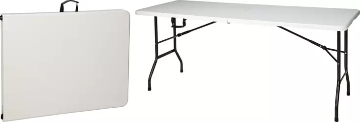 Vit bord, hopfällbart, 180x70x74 cm, svarta metallben, bärväska funktion - Trädgårdsbord - 8721037330176 - 1