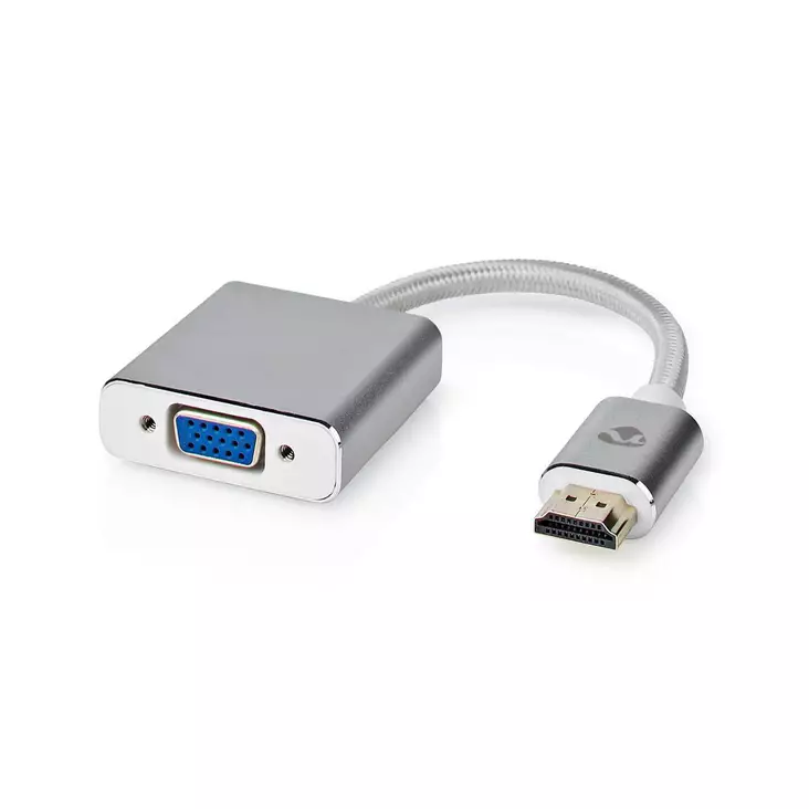 VGA-adapter | HDMI Kontakt | VGA hona 15p | Guldplaterad | Rak | Aluminium / Tyg | Silver | Kartong med täckt fönster - Dator och nätverk - 5412810333356 - 1