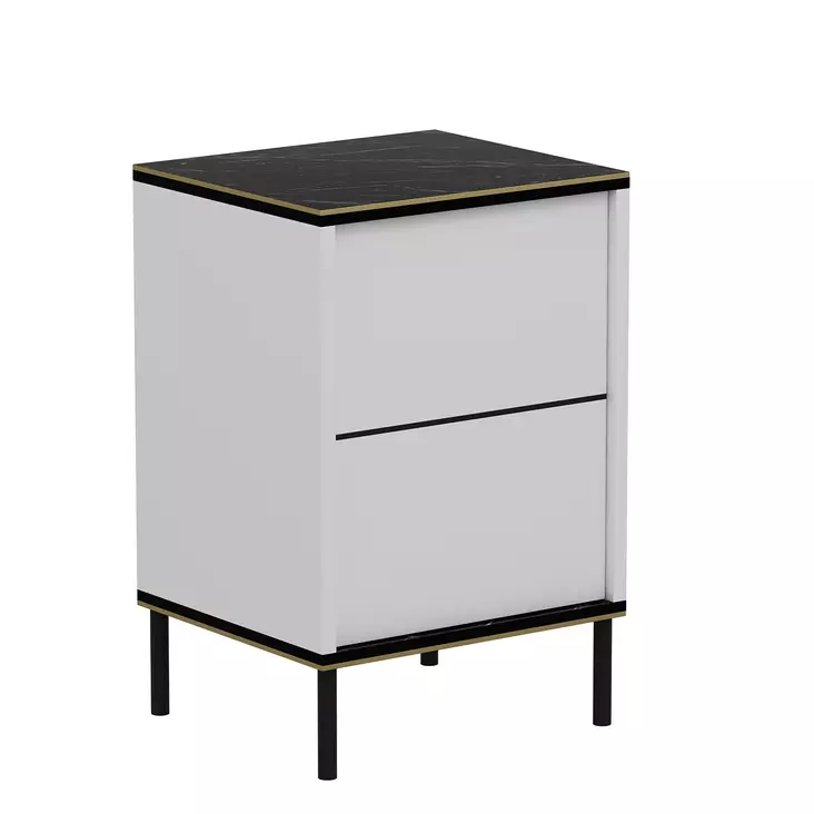 Sängbord Hanah Home Imaj Vit Marmormönster Spånskiva 40x60x35 cm - Nattduksbord - 8683742131236 - 1