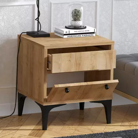 Sängbord Hanah Home Orabella Ek Spånskiva 45x51x40 cm - Nattduksbord - 8682870175297 - 2