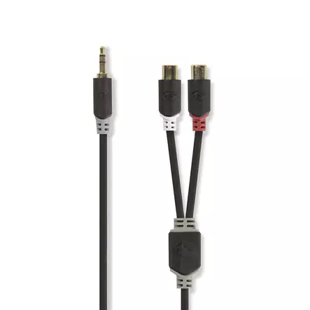 Stereoljudkabel | 3.5 mm Hane | 2x RCA Hona | Guldplaterad | 0.20 m | Rund | Antracit | Låda - Ljudkablar - 5412810265077 - 1
