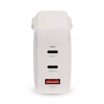 Väggladdare | 100 W | GaN | PD3.0 | 2.5 / 3.0 / 5.0 A | Antal utgångar: 3 | USB-A / 2x USB-C | Automatiskt val av Spänning | Vit - Nätladdare - 5412810470167 - 10