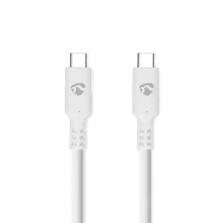 USB-kabel | USB 3.2 Gen 1 | USB-C Hane | USB-C Hane | 60 W | 4K@60Hz | 5 Gbps | Nickelplaterad | 2.00 m | Rund | PVC | Vit | Låda - Nedis produkter - 5412810481347 - 1