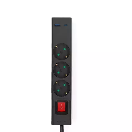 Gren kontakt | Jordad kontakt / Typ F (CEE 7/7) | 3-vägs | 1.50 m | 3680 W | 16 A | USB-anslutning | På / av-knapp | Svart - Förlängningskablar - 5412810481637 - 30