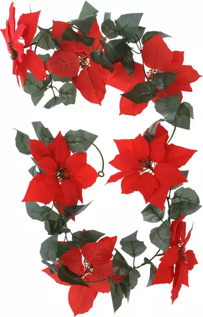 Juld ekoration Konstblomma Girlang 190 cm – Röd Julstjärna Krans för Hem och Festdekoration - Juldekorationer och textilier - 8721037198547 - 1