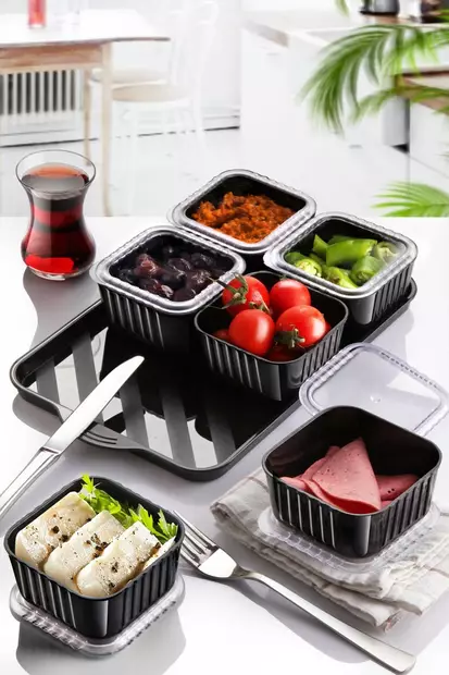 Frukostset (6 delar), svart, 39 x 19 x 1,5 cm, tålig, BPA-fri - Tallrikar - 8684282654667 - 1