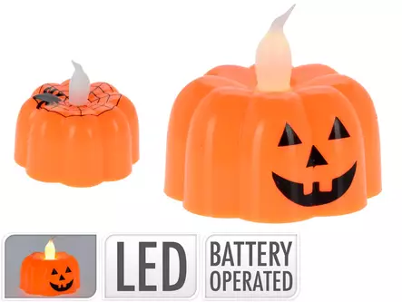 Halloween LED pumpa värmeljus varmvit batteridriven dekoration säker och stämningsfull - Festdekorationer - 8720573062947 - 1
