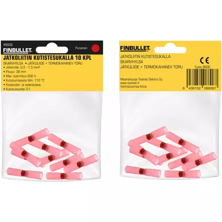 Jatkoliitin kutistesukalla pun. 10 kpl - Säkringar och kontakter - 6438152088067 - 2