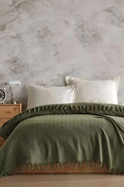 Dubbel piqué, khaki, 200 x 220 cm, slitstark, lättskött - Överkast och plädar - 8684282633327 - 1