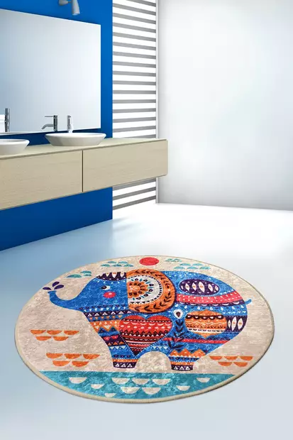 Badrumsmatta, flerfärgad, Diameter 100 cm, antibakteriell, halkfri - Badrumsmattor och våtrumsmattor - 8681875665727 - 2