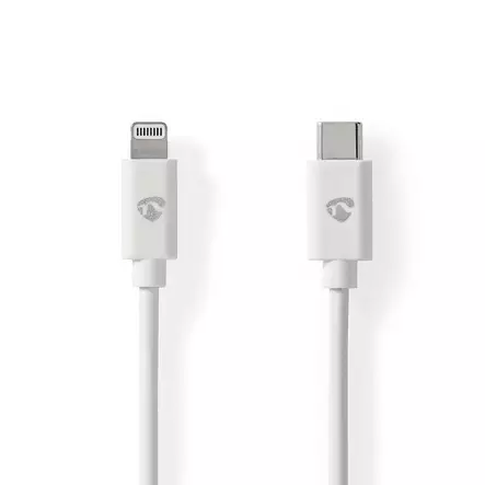 Lightning Kabel | USB 2.0 | Apple Lightning, 8-stifts | USB-C Hane | 480 Mbps | Nickelplaterad | 2.00 m | Rund | PVC | Vit | Label - Nedis produkter - 5412810421077 - 2
