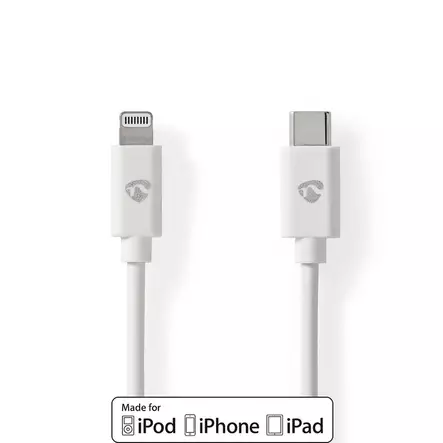 Lightning Kabel | USB 2.0 | Apple Lightning, 8-stifts | USB-C Hane | 480 Mbps | Nickelplaterad | 2.00 m | Rund | PVC | Vit | Label - Nedis produkter - 5412810421077 - 1