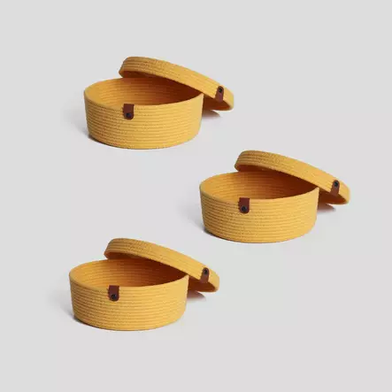 Bomullskorgset (3 delar), gul, 20 x 20 x 9 cm, handgjort, slitstarkt - Förvaringslådor och korgar - 8683742916567 - 2