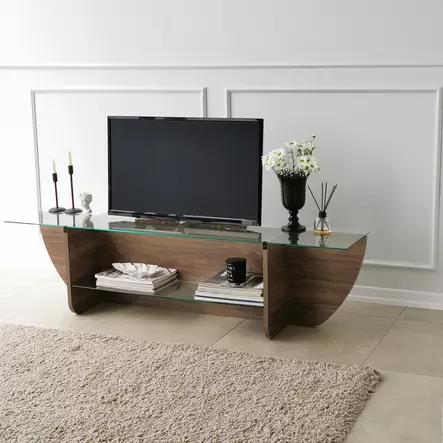 TV-bänk Hanah Home Lily TV Valnöt Spånskiva Härdat Glas 158x40x35 cm - TV-bänkar - 8683342979177 - 2